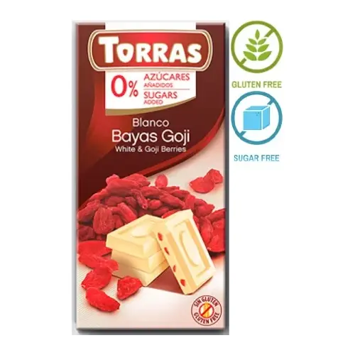 Шоколад без цукру та глютену Torras білий із ягодами годжі Іспанія 75 г