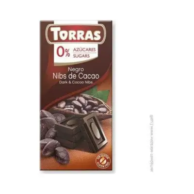 Шоколад без цукру та глютену Torras чорний із подрібненим какао Іспанія 75г