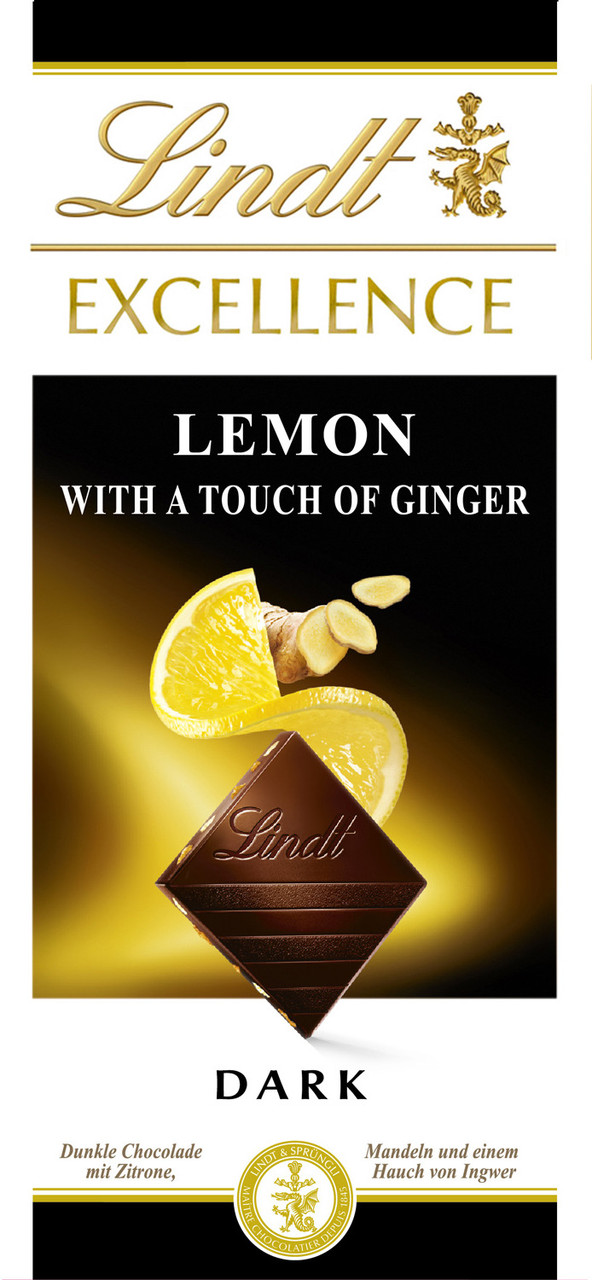 Шоколад чорний Лимон, імбир, Lindt Excellence 100г Швейцарія