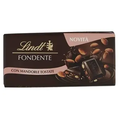 Шоколад чорний із підсмаженим мигдалем Lindt fondente con mandorle tostate 100 г Швейцарія