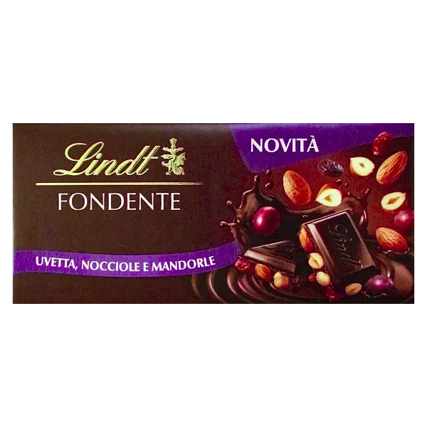 Шоколад чорний із фундуком, мигдалем, родзинками Lindt fondente uvetta nocciole mandorle 100 г Швейцарія