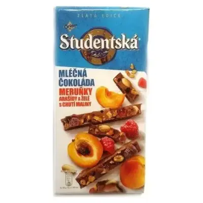 Шоколад молочної Studentska Pecet з абрикосом, маліною і арахісом 170 р Чехія