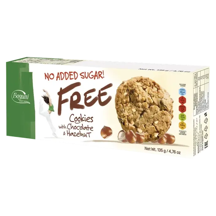 Печиво БЕЗ ЦУКРУ з шматочками горіхів і шоколаду Bogutti Cookies 135г
