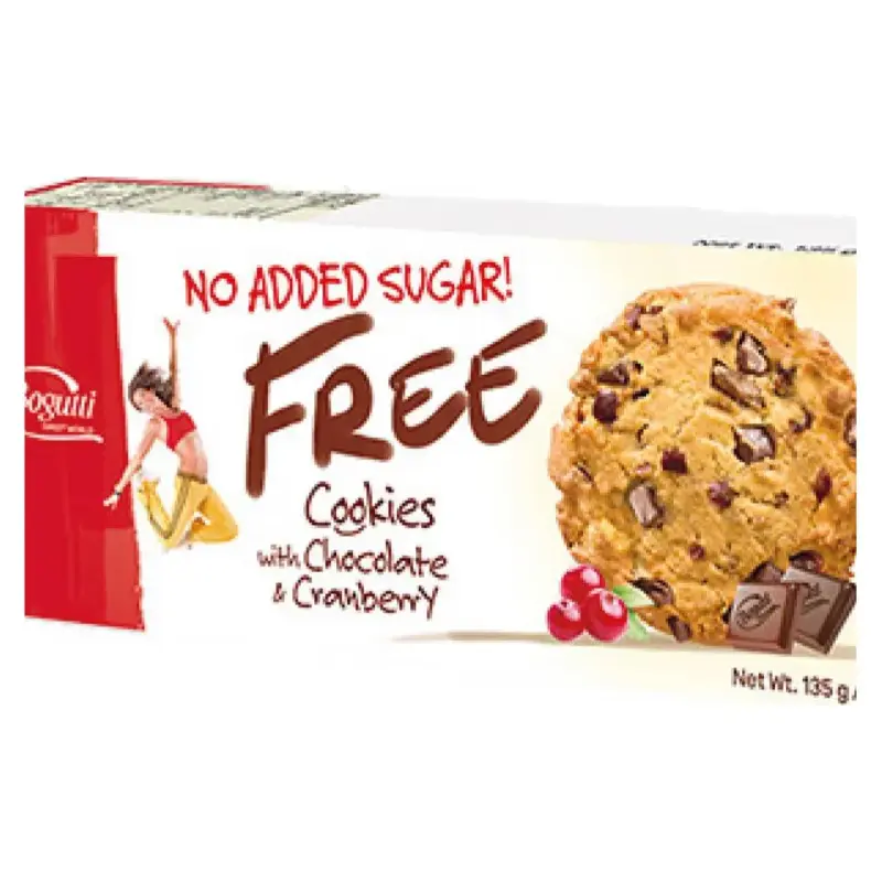 Печиво БЕЗ ЦУКРУ з журавлиною і шматочками шоколаду Bogutti Cookies 135г