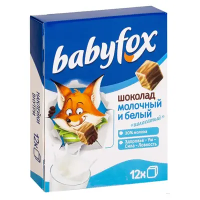 Шоколад молочний білий смугастий BabyFox 12 шт. 90г