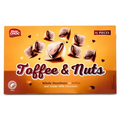 Цукерки фундук в карамелі з кремовою нугою і шоколадом Mister Choc Toffifee&Nuts Німеччина 125г
