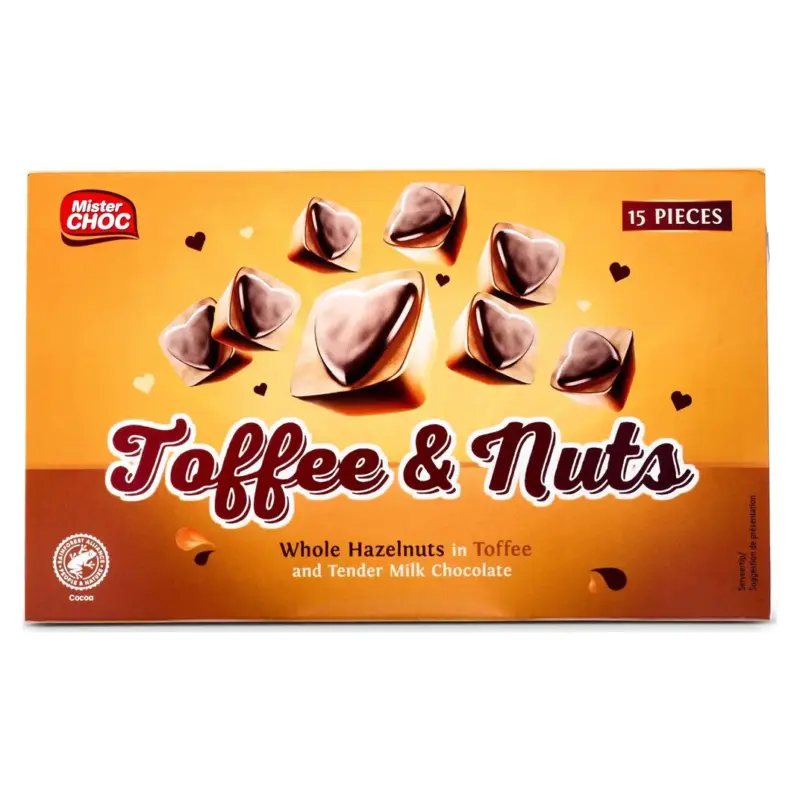 Цукерки фундук в карамелі з кремовою нугою і шоколадом Mister Choc Toffifee&Nuts Німеччина 125г
