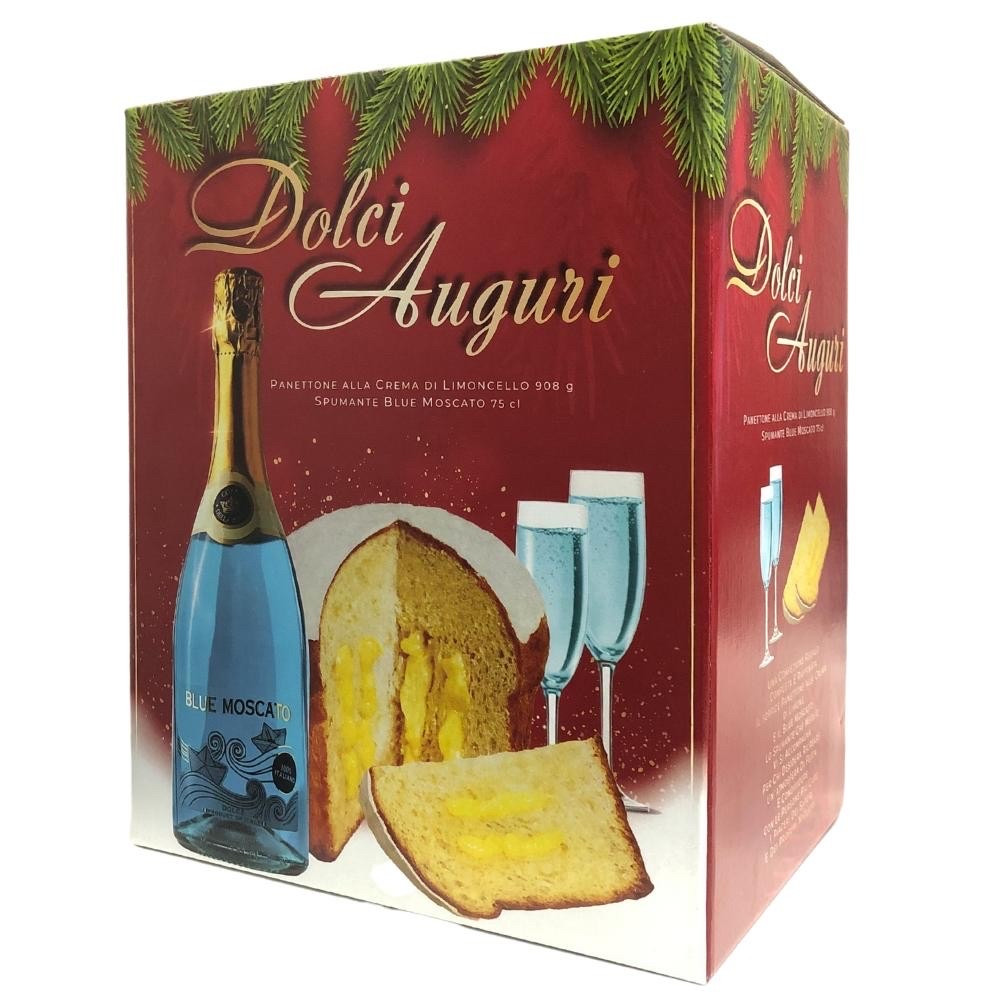 Подарунковий набір "Солодкі побажання" PANETTONE alla crema di rosa 908г + Blu Moscato 750мл Італія