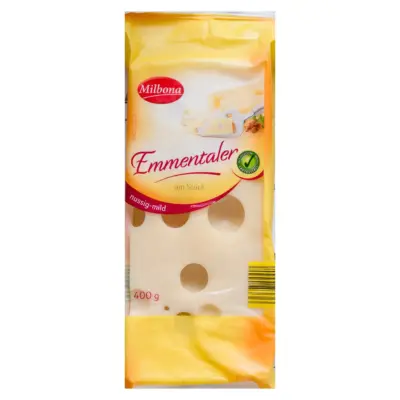 Сир горіхово-м'який БЕЗ ЛАКТОЗИ Milbona Emmentaler Nussig-mild 400 г Німеччина