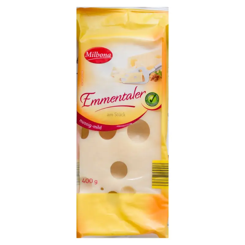 Сир горіхово-м’який БЕЗ ЛАКТОЗИ Milbona Emmentaler Nussig-mild 400 г Німеччина