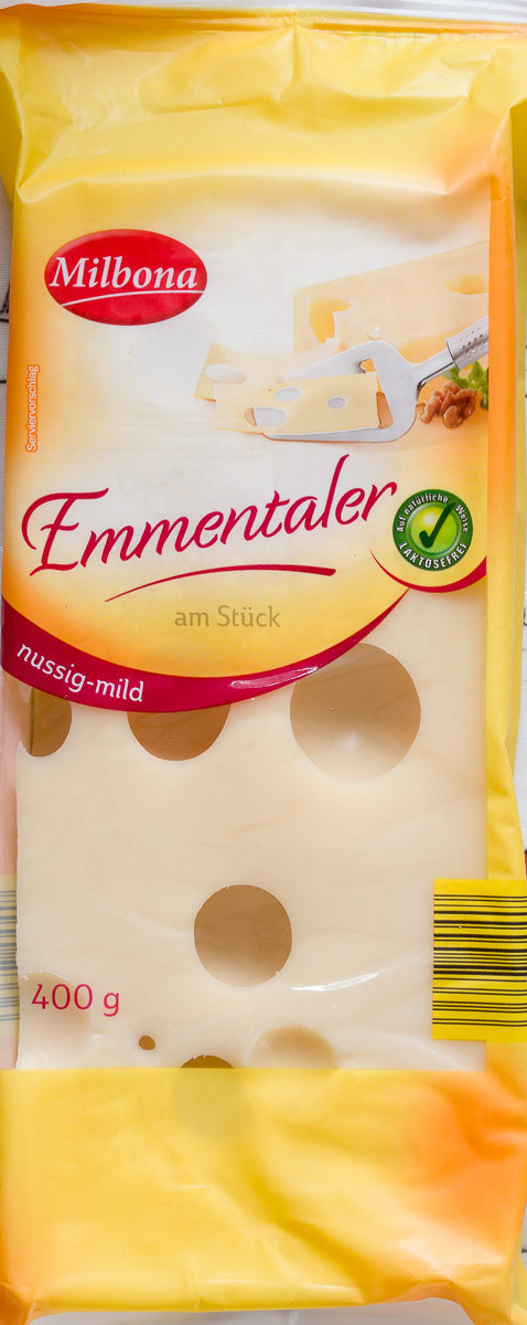 Сир горіхово-м'який БЕЗ ЛАКТОЗИ Milbona Emmentaler Nussig-mild 400 г Німеччина
