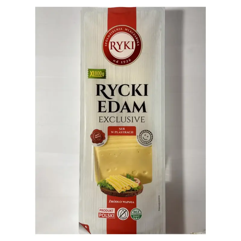 Сир слайсами БЕЗ ЛАКТОЗИ, БЕЗ КОНСЕВАНІВ Rycki Edam Exclusive 800 г Польща