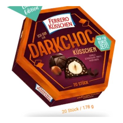 Шоколадні цукерки FERRERO Küsschen Darkchoc 178 г Німеччина