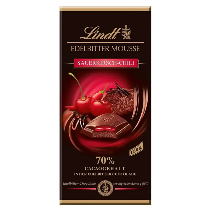 Шоколад Lindt Edelbitter Mousse Sauerkirsch Chili 70% 150г Німеччина