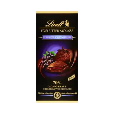 Шоколад чорний Lindt Edelbitter Mousse Schwarze Johannisbeere 70% 150г Німеччина