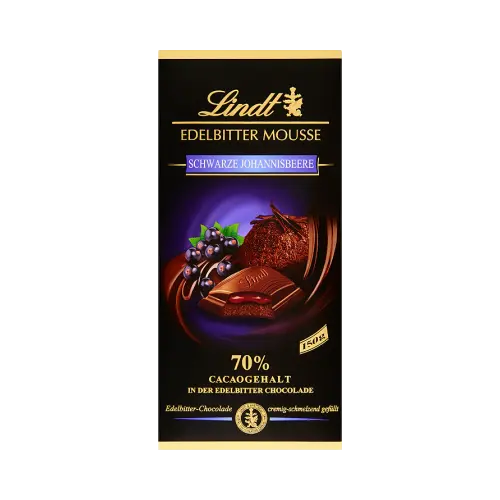 Шоколад чорний Lindt Edelbitter Mousse Schwarze Johannisbeere 70% 150г Німеччина
