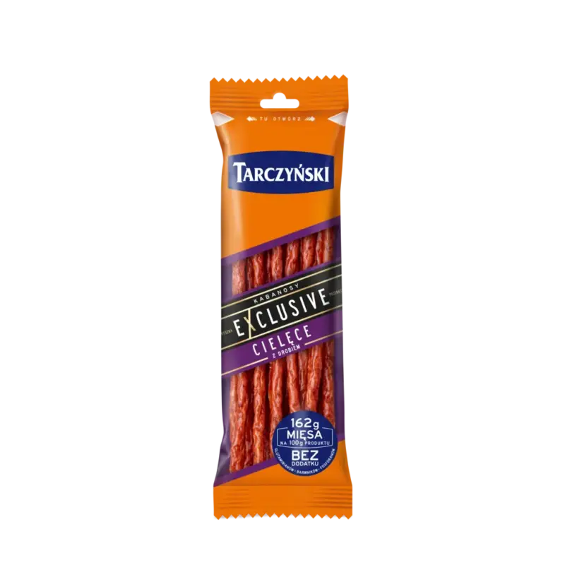 Ковбаски Кабаноски з телятини, БЕЗ ГЛЮТЕНА, KABANOSY EXCLUSIVE CIEL ⁇ CE 90 г Польща