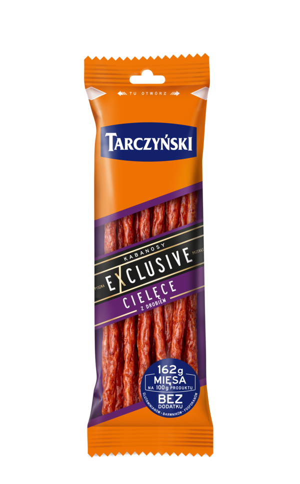 Ковбаски Кабаноски з телятини, БЕЗ ГЛЮТЕНА, KABANOSY EXCLUSIVE CIEL ⁇ CE 100 г Польща