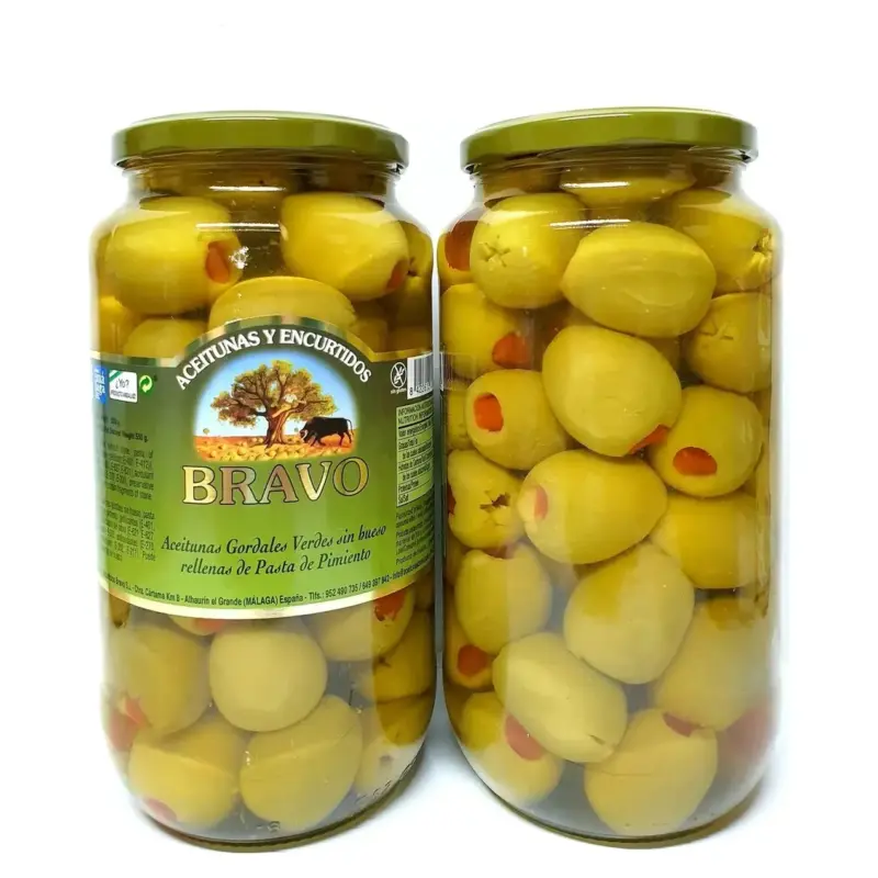 Оливки зелені Гігант фаршировані перцем Bravo Gordal Rellena de Pimiento 550 г/1000 г Іспанія
