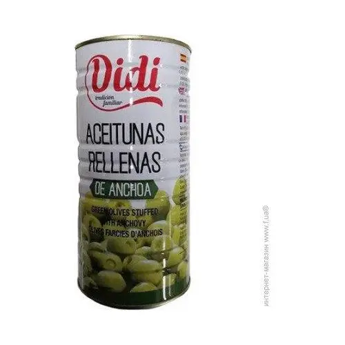 Оливки зелені фаршировані анчоусом DiDi Aceitunas Rellenas de Anchoa 1450г / 600 г Іспанія