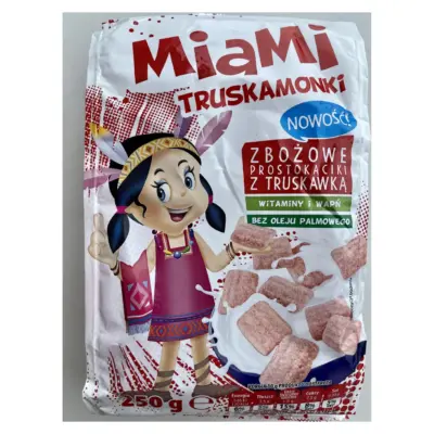 Сухий сніданок БЕЗ ПАЛЬМОВОГО МАСЛА Полуниця Miami Truskamonki, 250 г Польща