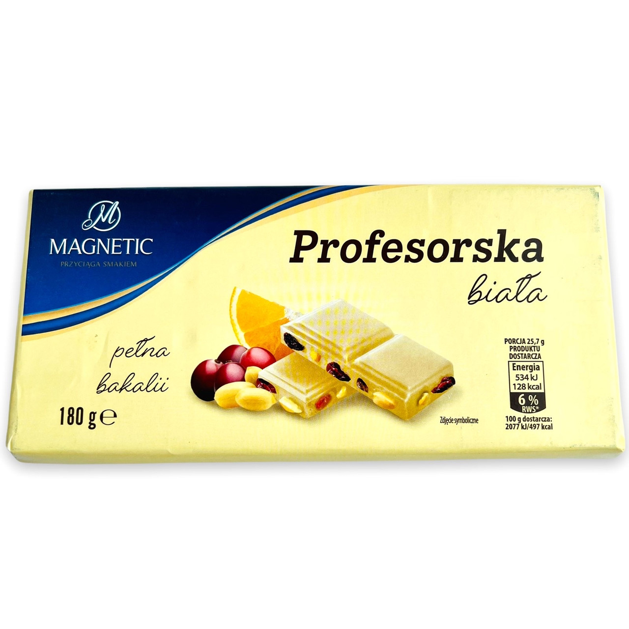 Шоколад білий "Професор" з Апельсоном, Арахісом і родзинками Magnetic Profesorska 180 г Польща