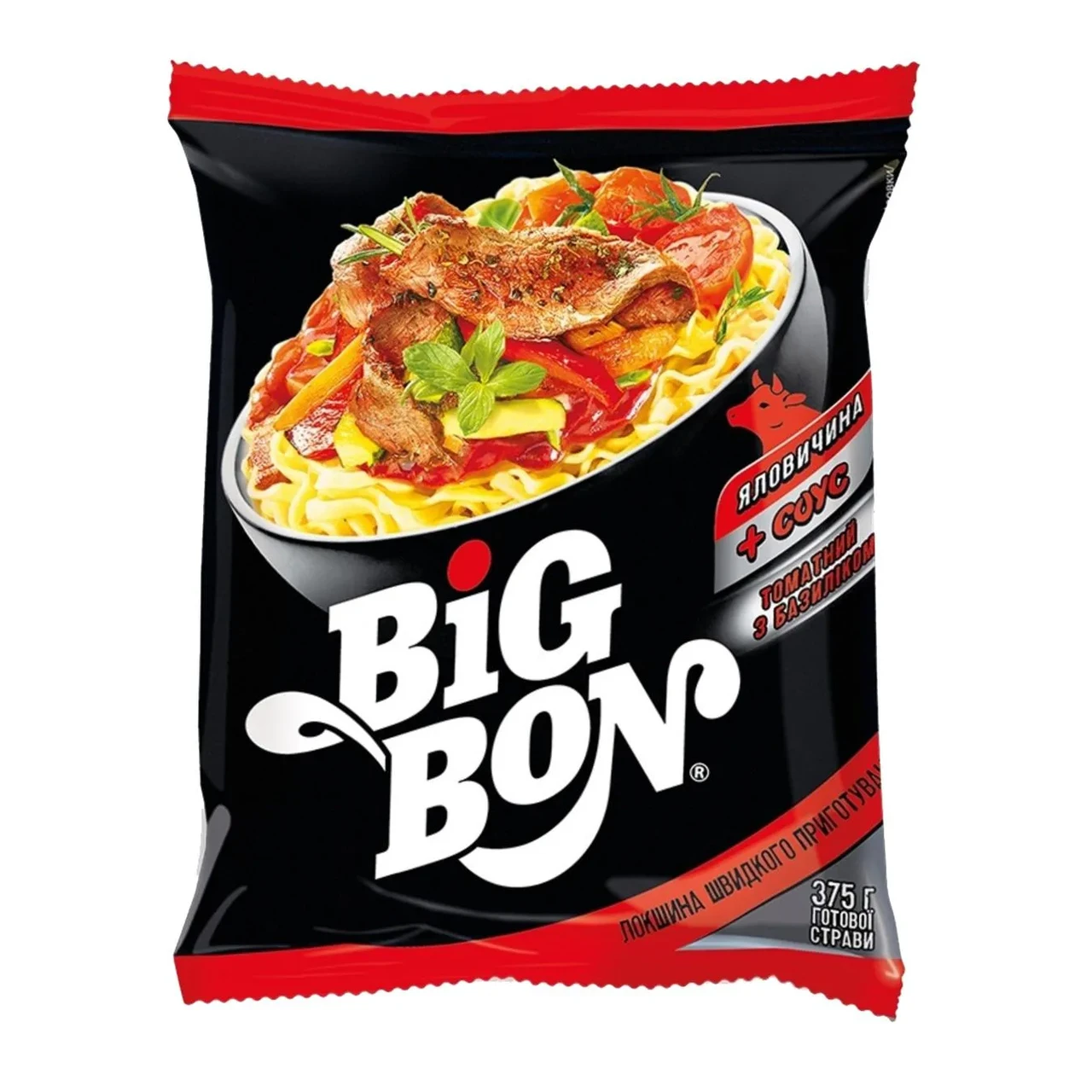 Локшина Big Bon Яловичина + соус томатний з базиліком, 75 г