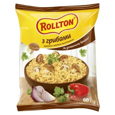 Вермішель швидкого приготування Rollton на домашньому бульйоні з грибами 60 г