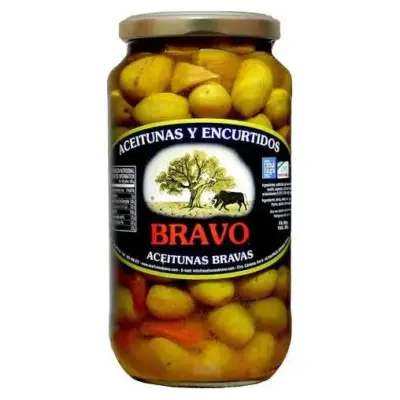 Оливки зелені в маринаді з кісточкою без глютену Bravo aceitunas bravas con hueso 900 г Іспанія