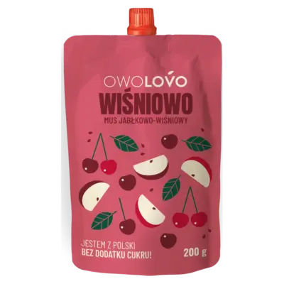 Мус Яблучно-Вишневий 100% БЕЗ ДОБАВЛЕННЯ САХАРА OWOLOVO 200 г Польща