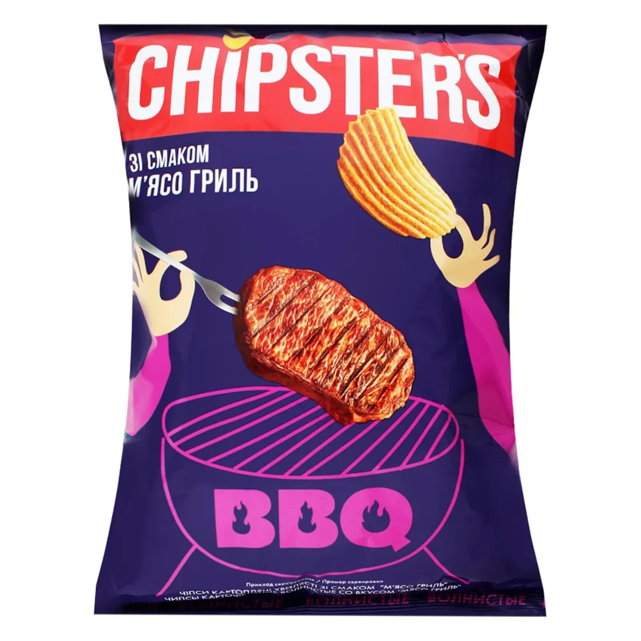 Чипси хвилясті зі смаком м'ясо гриль Chipster's 120 г