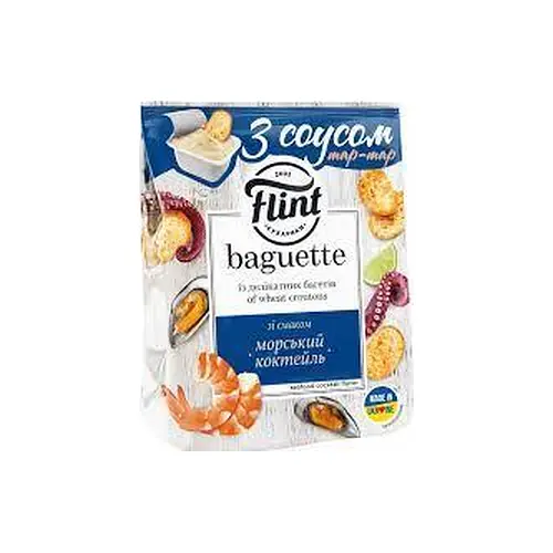 Сухарики Baguette пшеничні зі смаком “Морський коктеїль” + соус “Тартар” Flint 55г