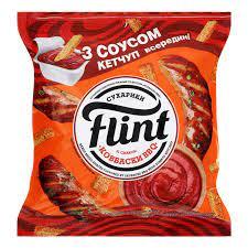 Сухарики пшенично-ржані зі смаком "Колбаски BBQ" + томатний кетчуп 15 г Flint 70 г