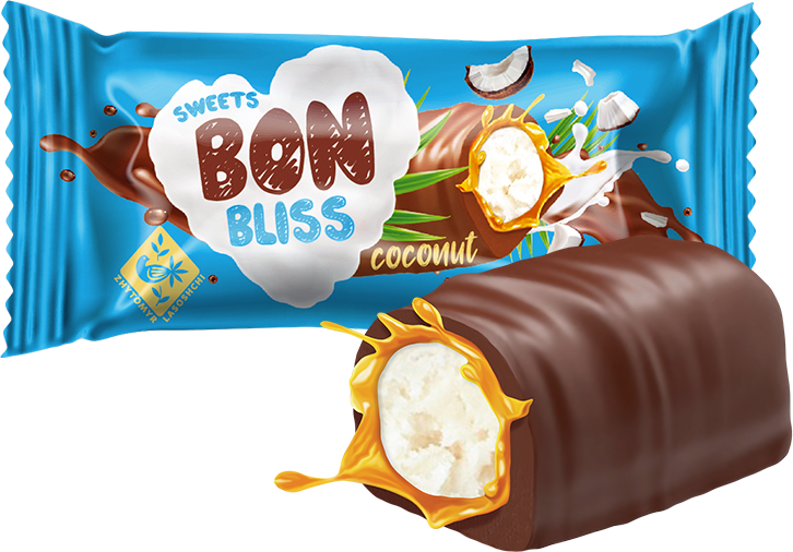 Цукерки в шоколадній глазурі з карамеллю та кокосовою начинкою Bon Bliss 1кг Україна