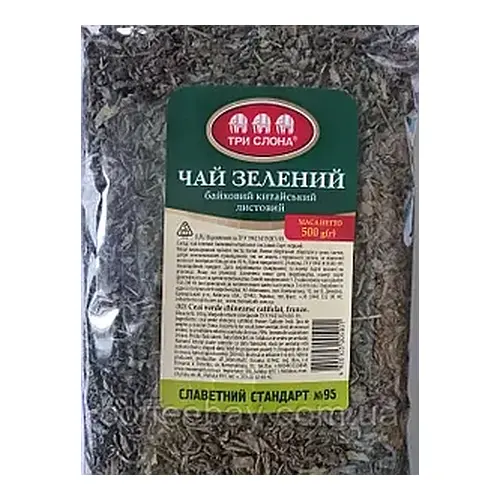 Чай зелений байховий китайський листовий три Слони 100г