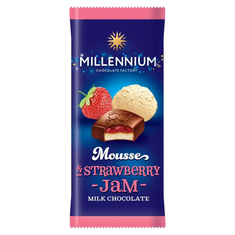 Шоколад молочний із полуничним джемом Millennium Mousse 135 г Україна
