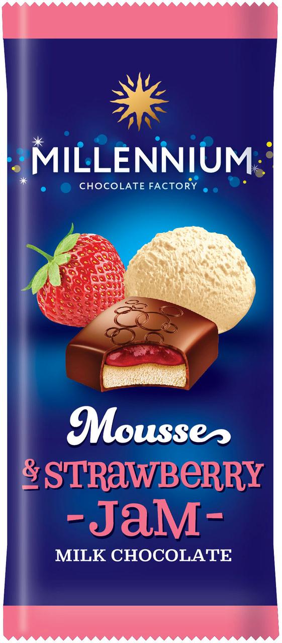 Шоколад молочний із полуничним джемом Millennium Mousse 135 г Україна