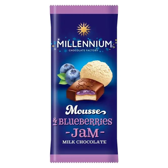 Шоколад молочний із чорничним джемом Millennium Mousse 135 г Україна