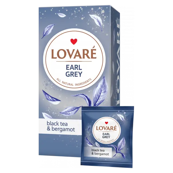 Чай чорний байховий цейлонський з бергамотом Lovare Earl Grey (24 пакетики х 2 г) 48 г Україна