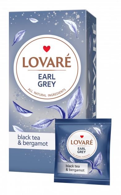 Чай чорний байховий цейлонський з бергамотом Lovare Earl Grey (24 пакетики х 2 г) 48 г Україна