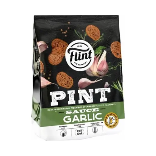 Сухарики житньо-пшеничні зі смаком Часниковий соус Flint Pint 110 г Україна