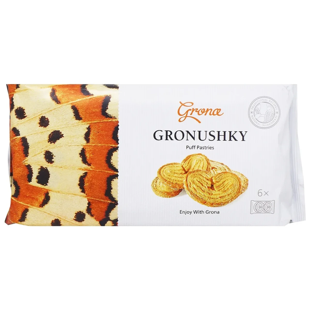Печиво здобне листкове Вушка Gronusnky ТМ Grona (6*35г) 210г Україна
