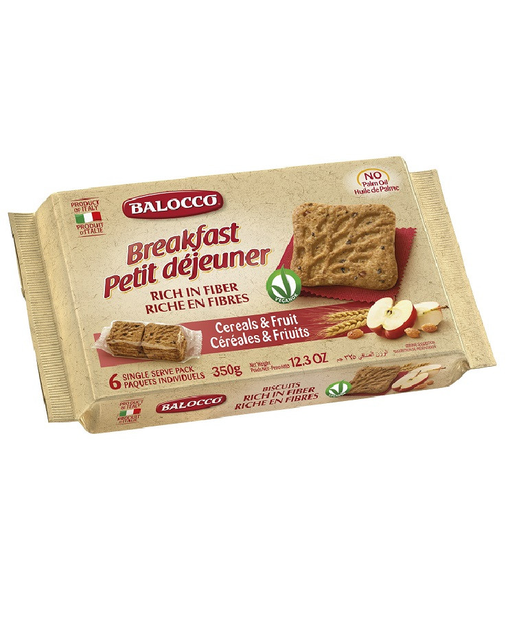 Печиво злакове з яблуком та родзинками БЕЗ ПАЛЬМОВОЇ ОЛІЇ Veganok Balocco (6*58г) 350г Італія