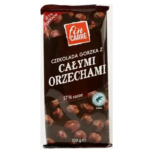 Шоколад черный с цельным лесным орехом Fin Carre 100г Германия