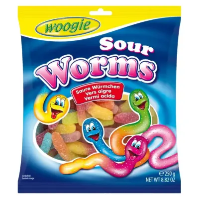 Цукерки жувальні Кислі Черв'ячкиWoogie Sour Worms 250 г Австрія