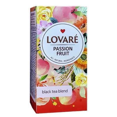 Чай чорний байховий з маракуйя, персиком та цедрою апельсину Lovare Passion Fruit (24пак. х 2г) 48г Україна