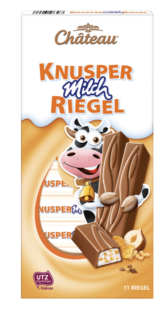 Шоколад молочний зі шматочками фундуку та пластівцями Chateau Knusper Milch Riegel 200г Німеччина