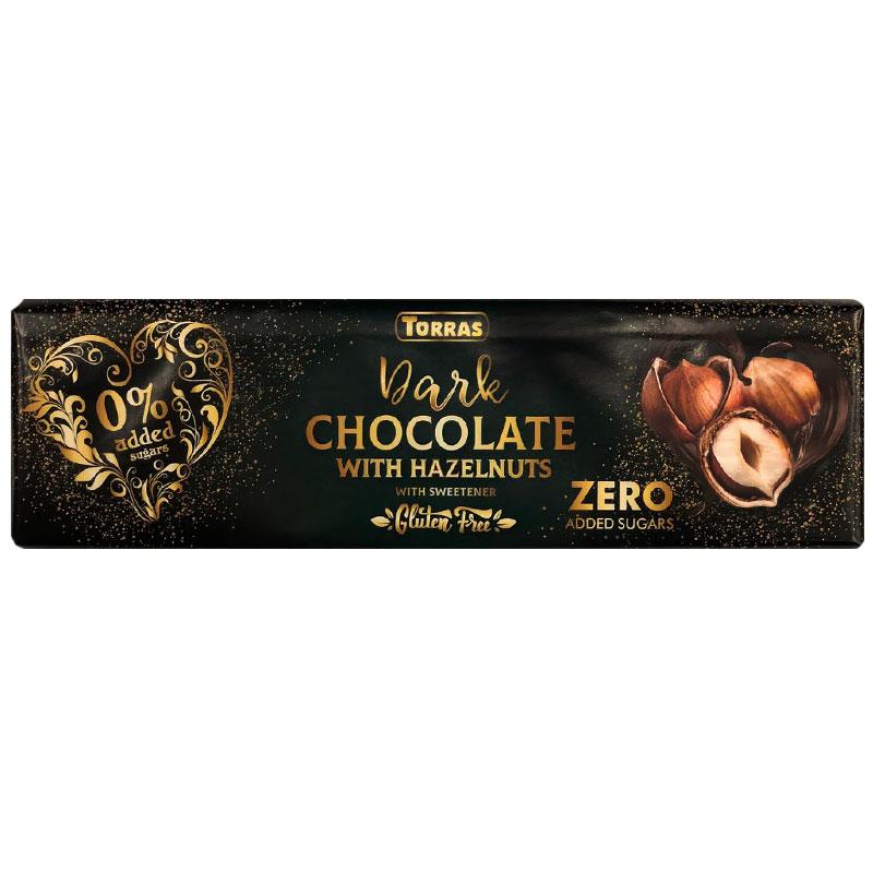 Шоколад чорний без цукру та глютену з фундуком Torras Zero Dark Huzelnuts 250 г Іспанія