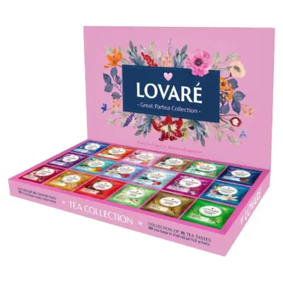 Чай Lovare Асорті TEA COLLECTION GREAT PARTY 18 видів по 5 пакет (90 шт.) 120 г