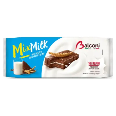 Бісквітне шоколадне тістечко з молочним кремом Balconi Mix Milk (10х35г) 350г Італія